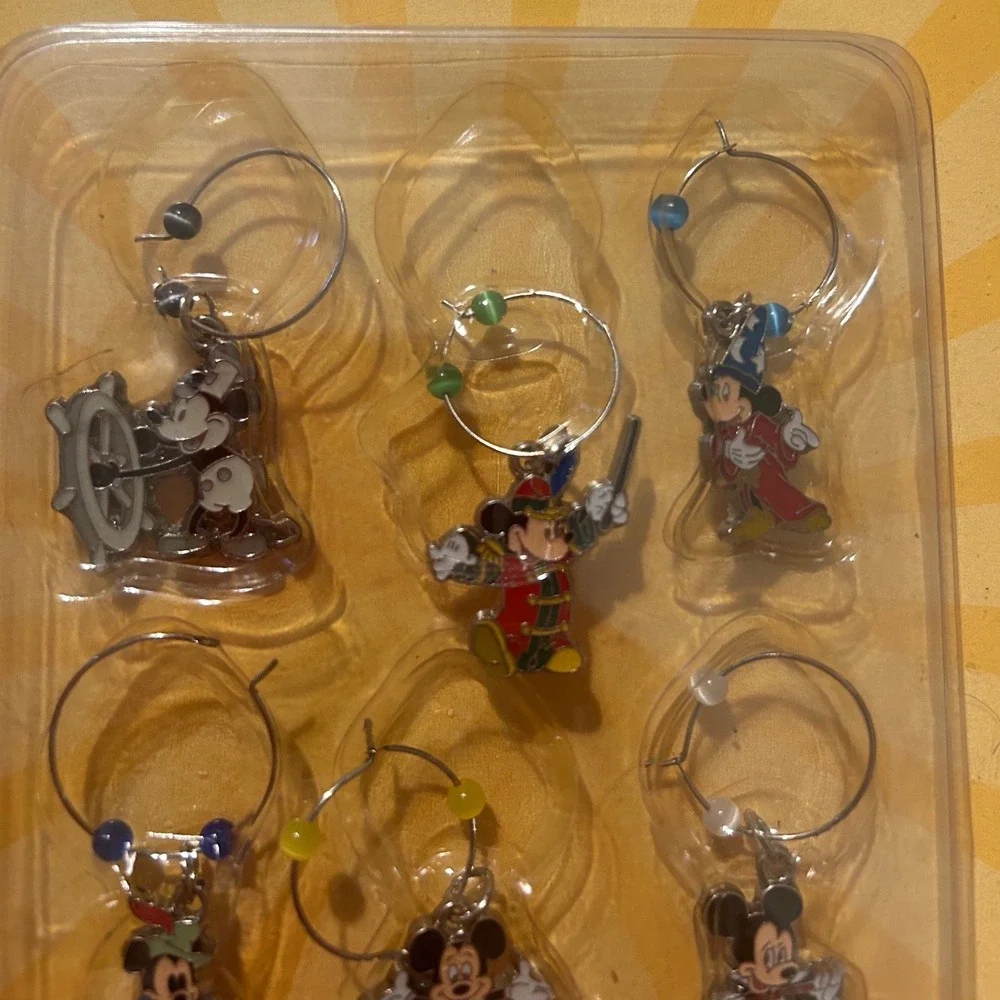 Disney Parks Mickey Through the Years Beverage Charms 6pc Set Steamboat Willie